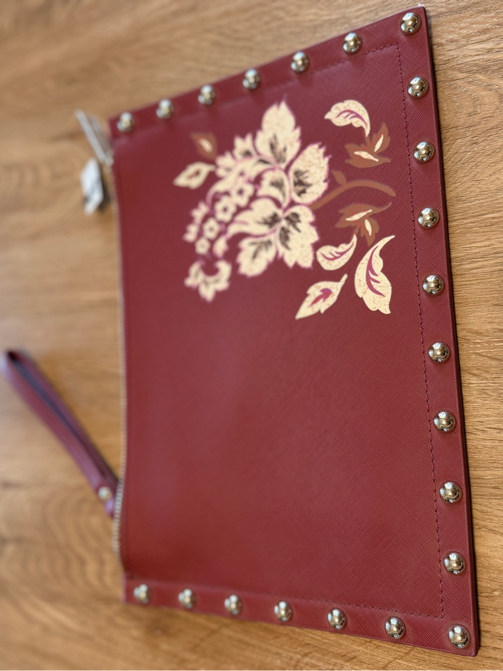 White House Black Market Red Floral Studded Wristlet